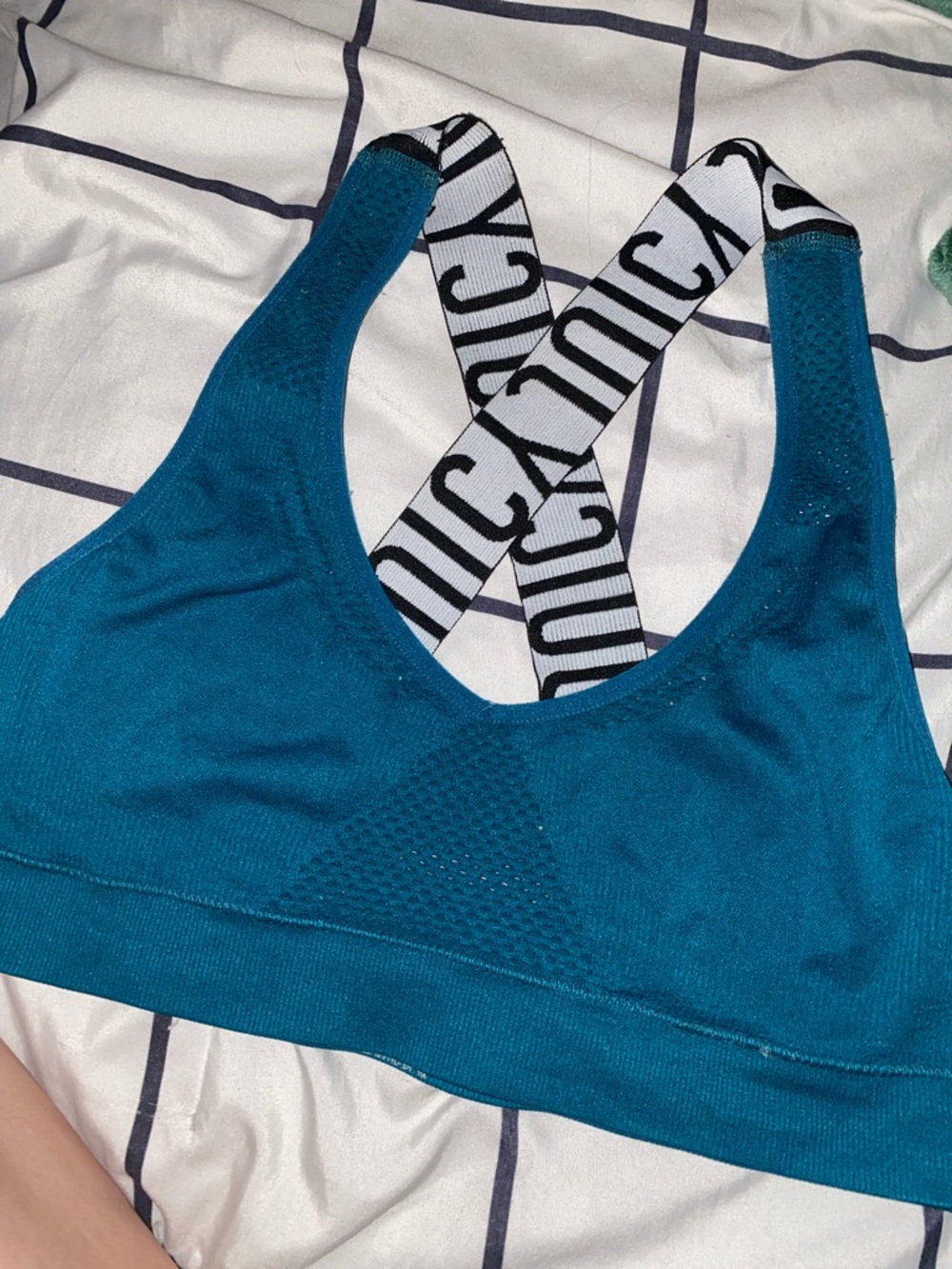 Juicy Couture Teal Seamless Sports Bra with Branded Crossback Straps